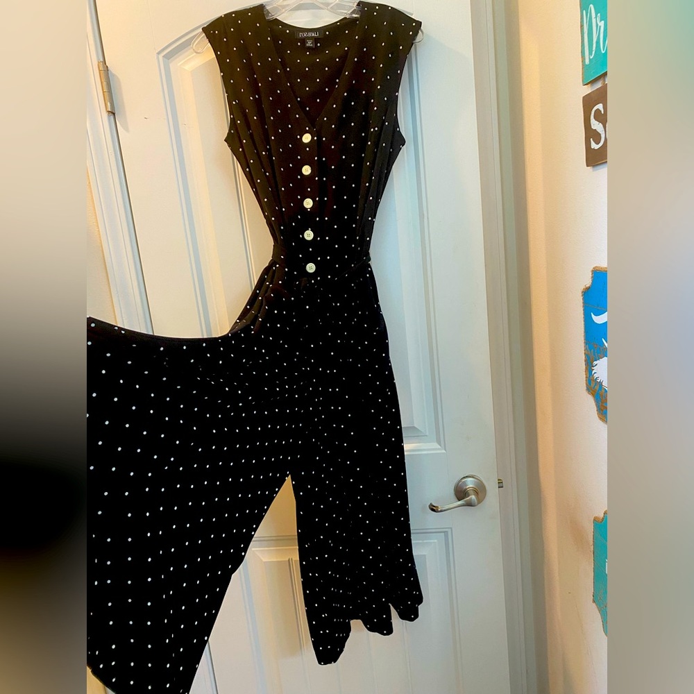 Roz & Ali Black and White Polka Dot Jumpsuit